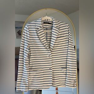 Lauren Ralph Lauren Striped Cotton Blazer Jacket White Blue Women's M